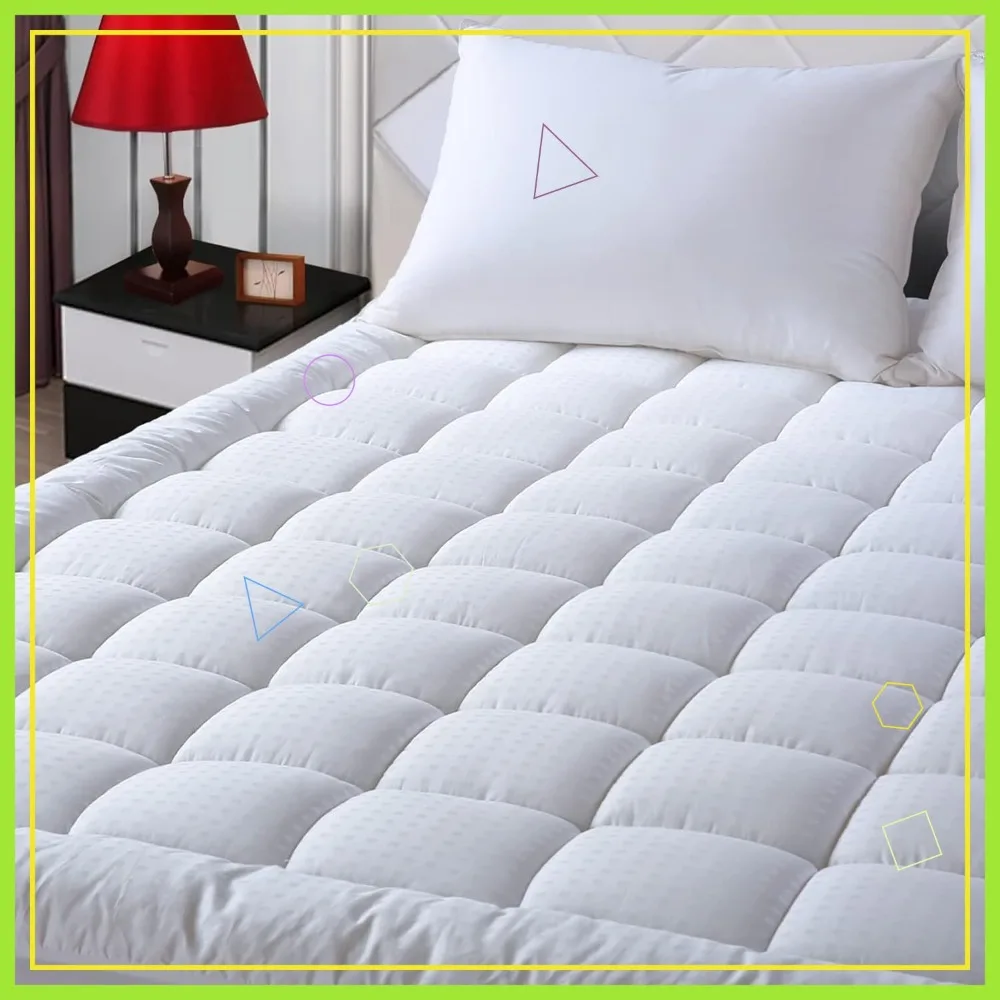 

Full Size Mattress Pad Pillow Top Cover Quilted Fitted Protector Cotton Deep Pocket Cooling Topper 54x75 Inches White