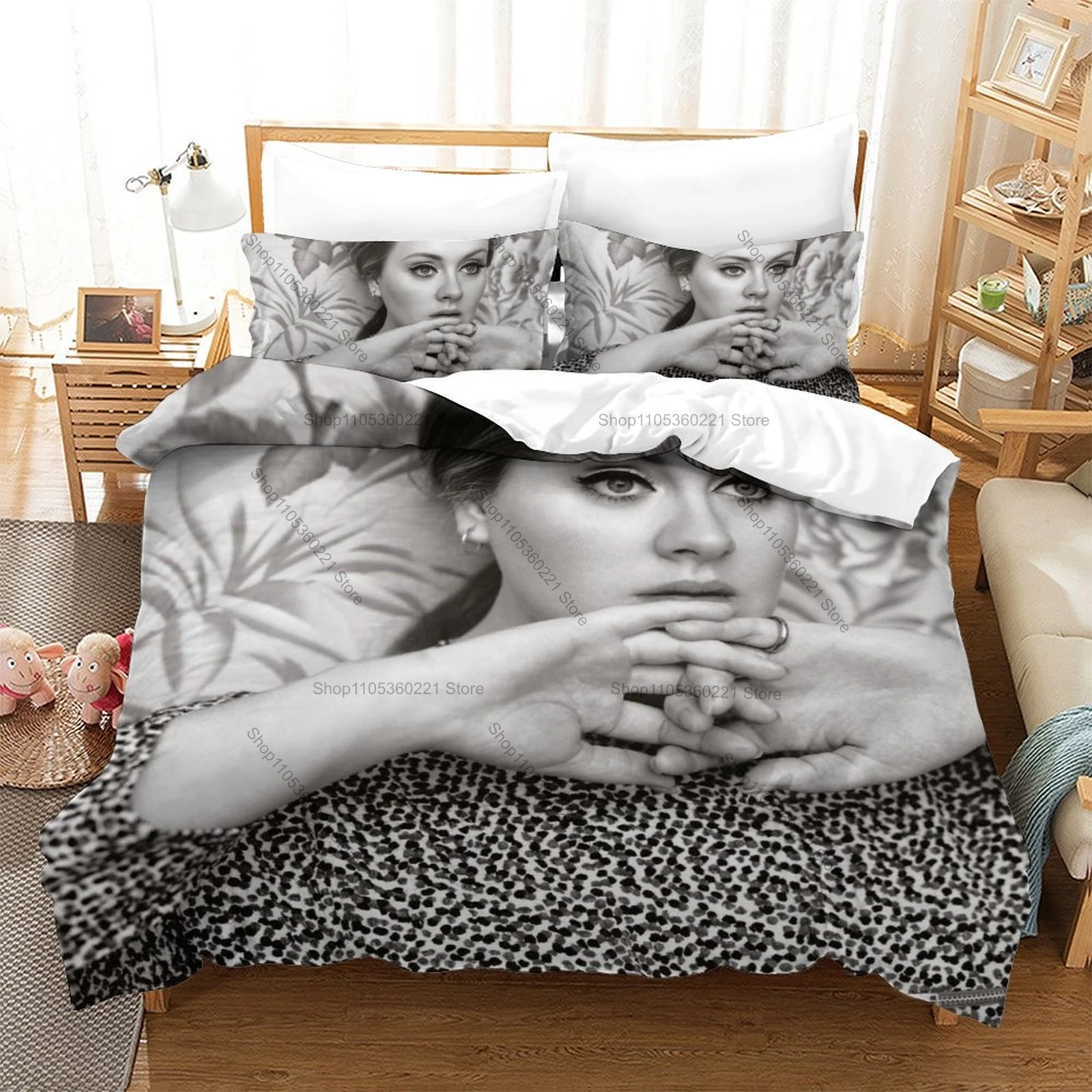 Muted Retro Vintage Microphone Music Silhouette Bedding Set Duvet Cover + 2 Pillowcases Neutral Beige Bedroom Decor