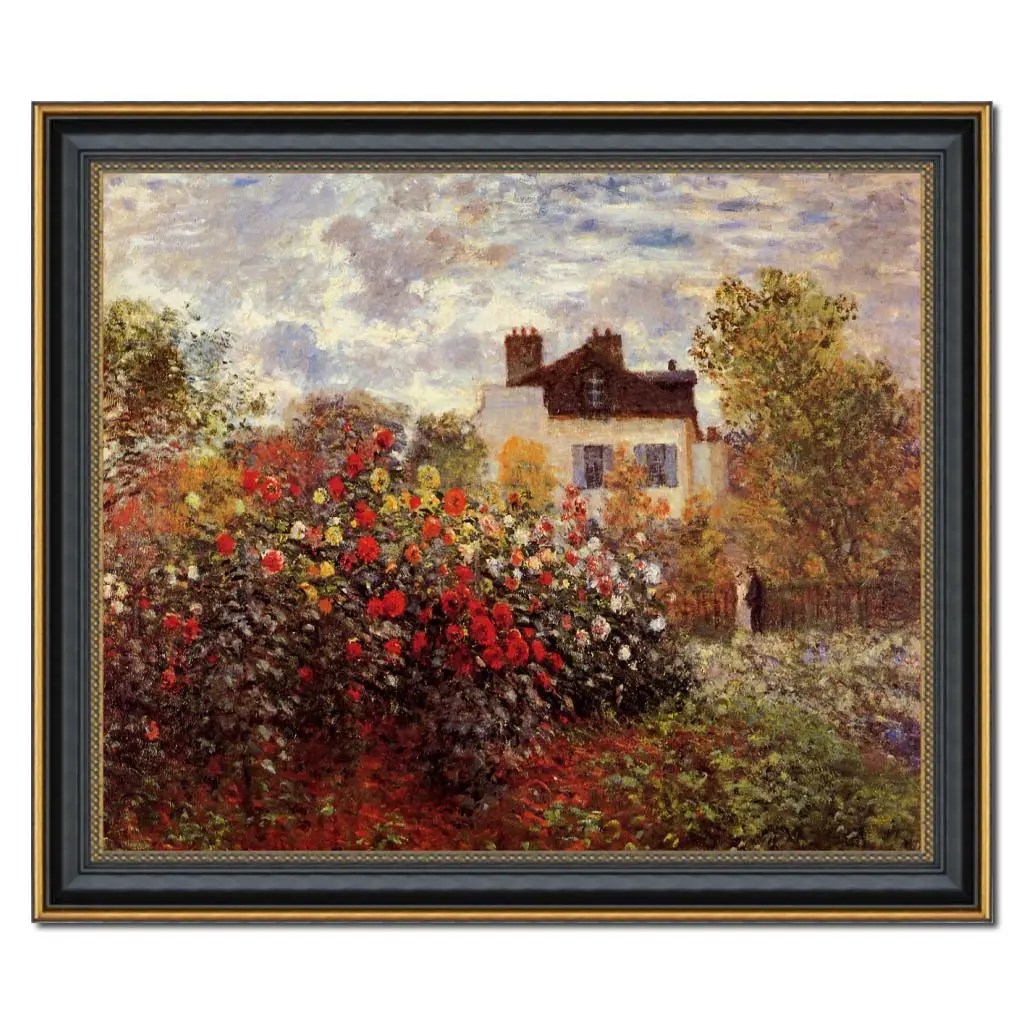 

Framed Claude Monet Oil Painting Garden House Handmade Canvas Art Impressionism Landscape Artwork for Living Room Wall Decor