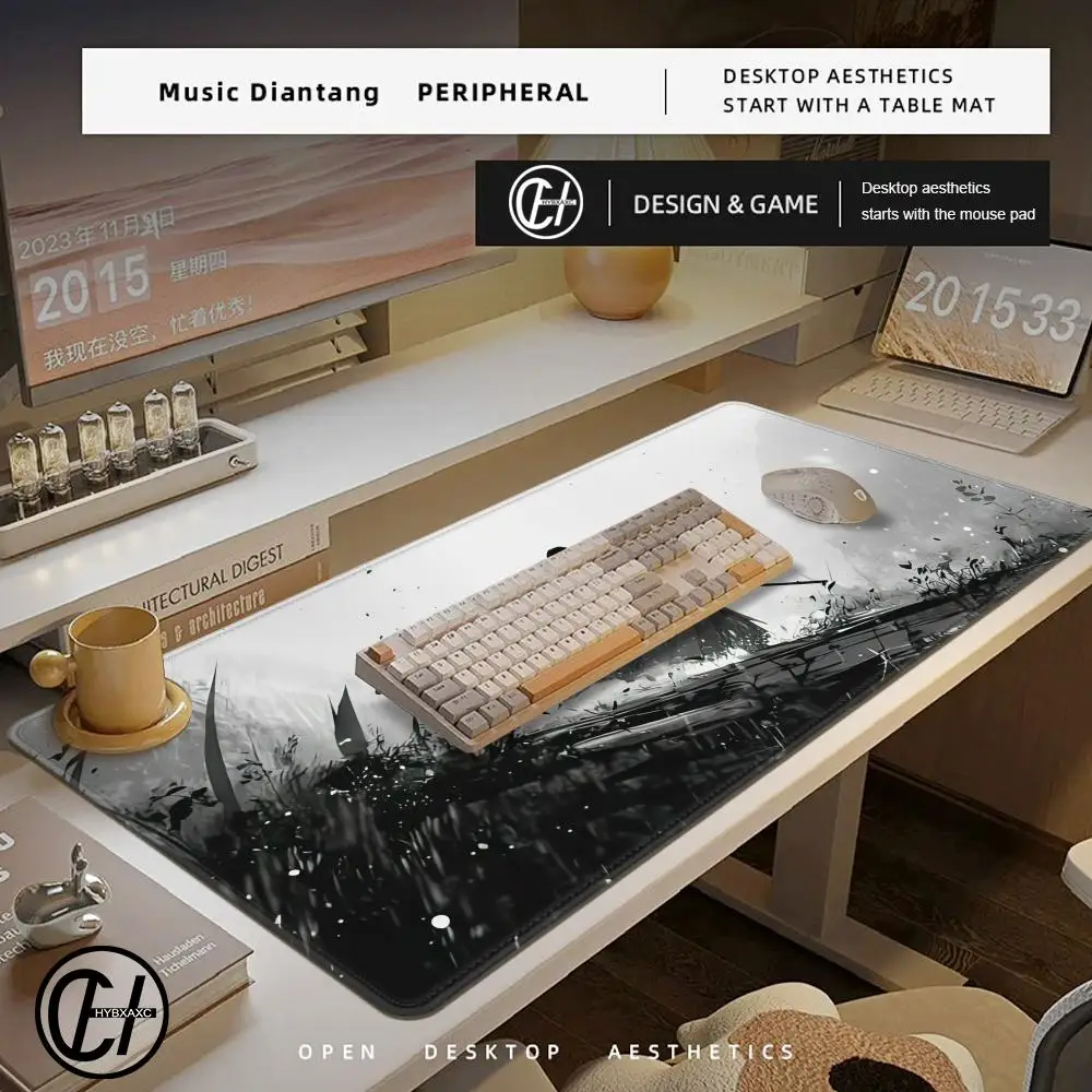 Grand tapis de souris de jeu 900x400 Design noir et blanc de tapis de table confort de précision caoutchouc antidérapant pour les joueurs et l'usage au bureau
