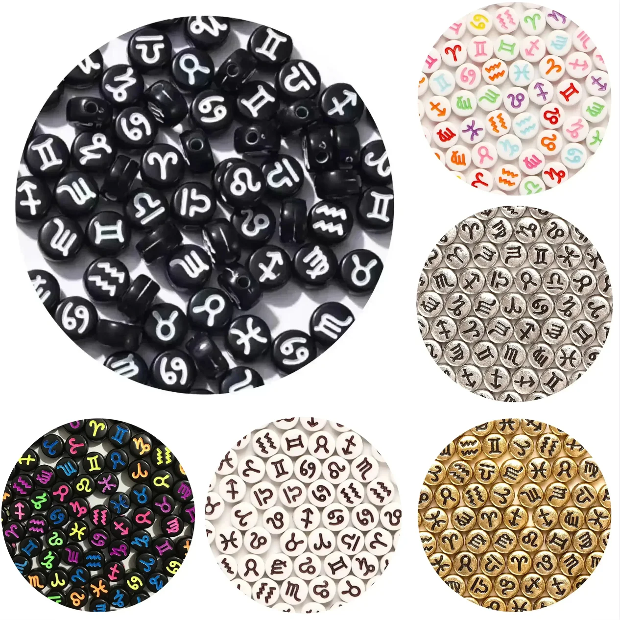 100-500 قطعة الاكريليك زودياك حبة ملونة مختلطة فضفاض فاصل كوكبة حبة لصنع المجوهرات سوار ذاتي الصنع قلادة الإكسسوار #1