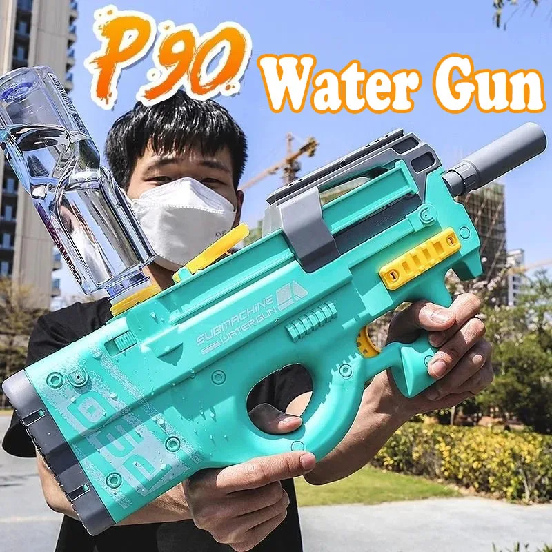 Large Capacity P90 Water Gun Toy Automatic High-Tech Electric Toy Outdoor Summer Beach Swimming Pool Shooting Water Toy for Kids