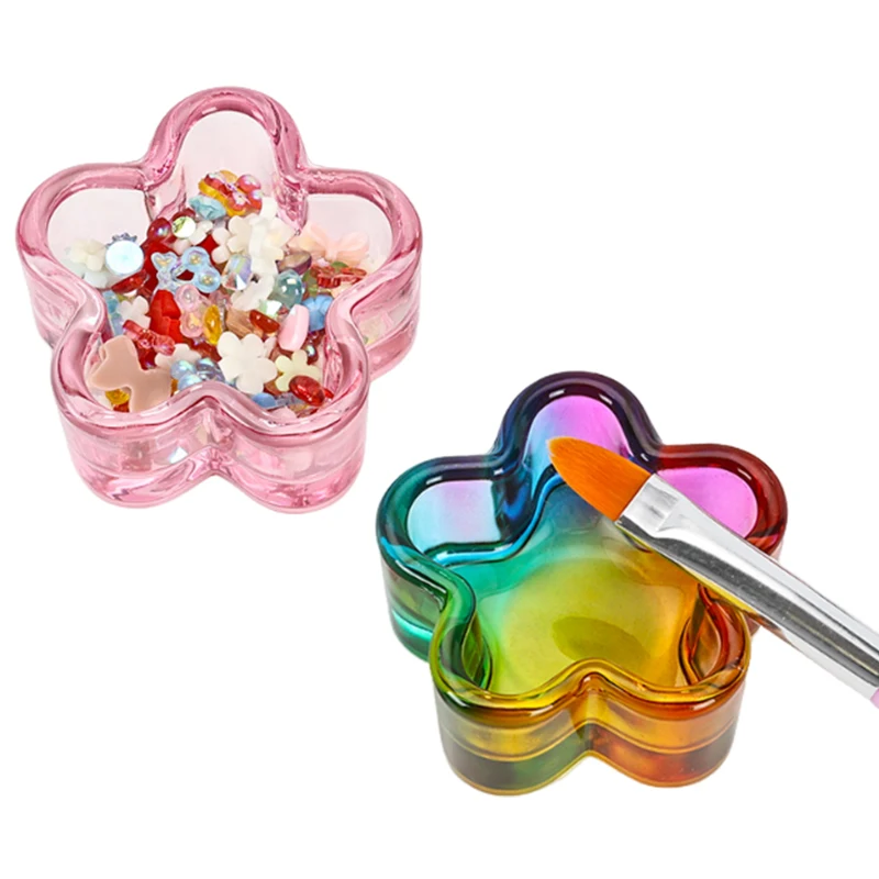 1 Stuk Regenboog Kristalhelder Glas Vloeibare Schotel Dappen Schotel Glazen Beker Kom Voor Acryl Poeder Monomeer Nail Art Tool Zonder Deksel