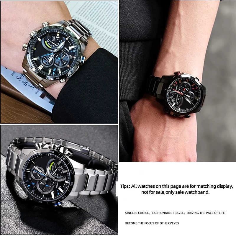 Cinturino per orologio in acciaio di precisione solido di alta qualità per Casio EQB-500/EQB-501/EQB-800 cinturino con interfaccia curva da 22mm