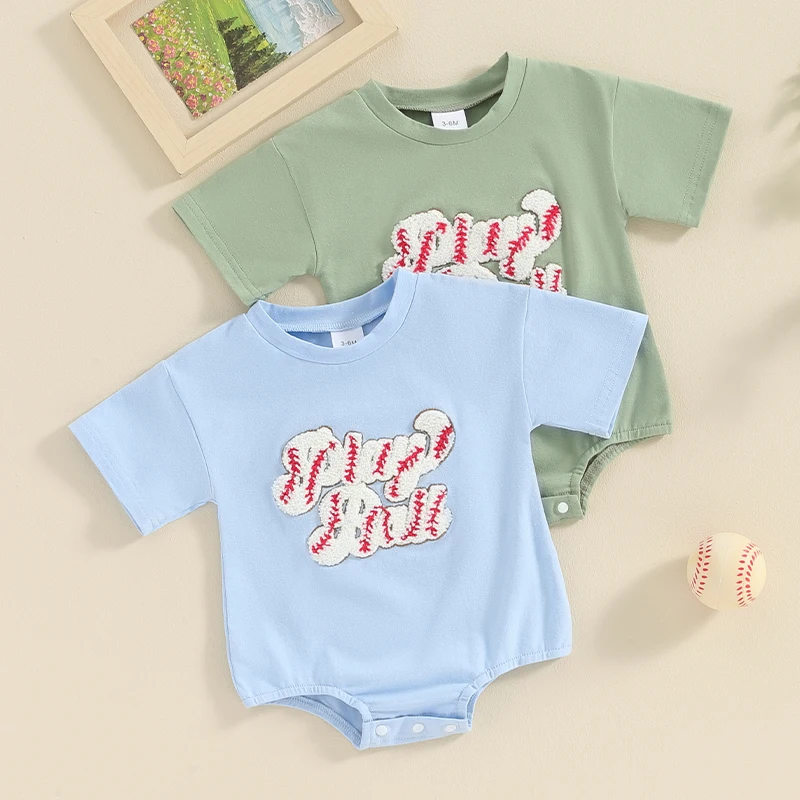 

Newborn Infant Baby Boys Romper Jumpsuits Playsuits Cotton Short Sleeve Crew Neck Letter Embroidery Toddler Baby Summer Clothing