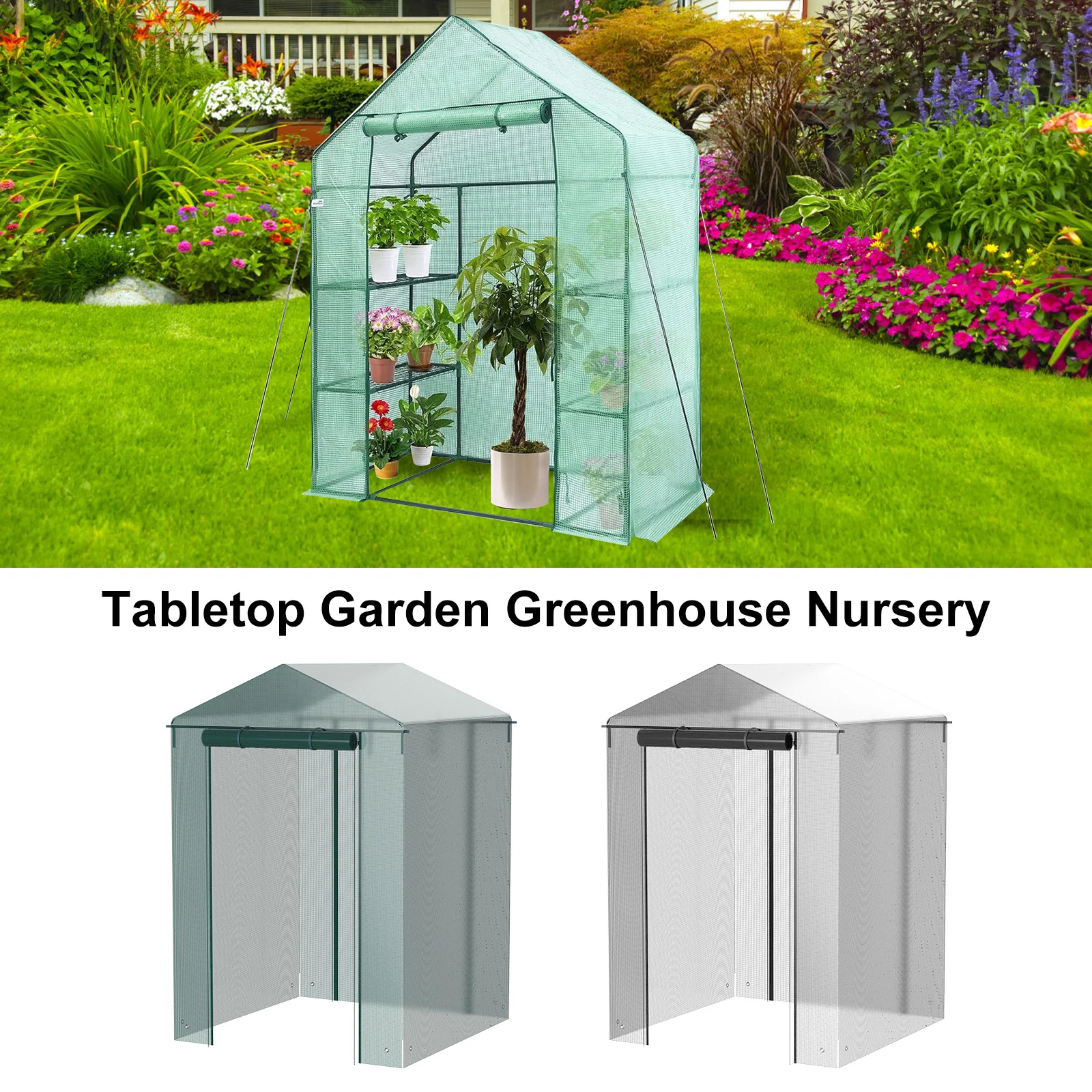 Greenhouse Cover Walk-in Greenhouse Galvanized Frame & Waterproof Cover PE PE Greenhouse Replacement Rain-Proof Cover Warm House