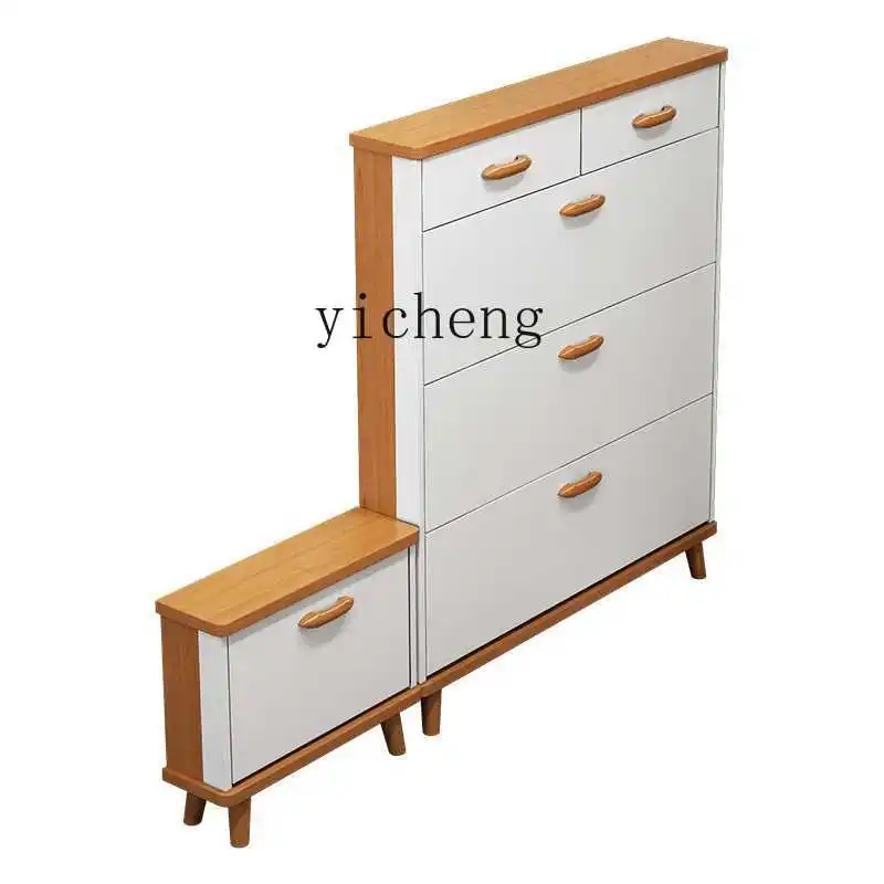 

TQH tipping bucket shoe cabinet household door new indoor entrance cabinet integrated solid wood legs