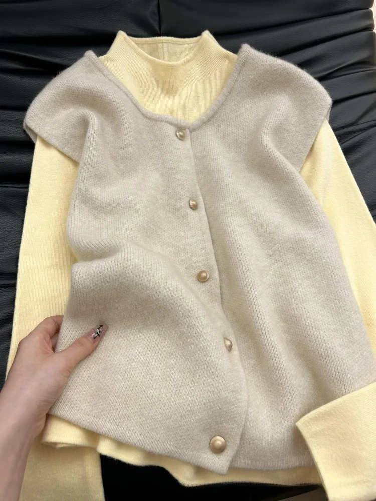 

Мягкая желтая приталенная трикотажная основа irt Зимняя внутренняя одежда Удобный свободный топ для поездок на работу Pure Color f High Co...