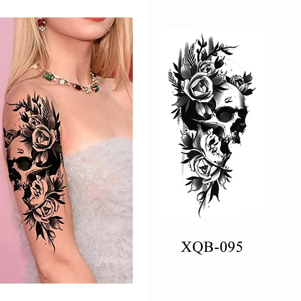 Skull Clock Temporary Tattoo For Men Women Children Skeleton King Women Black Tattoo Sticker Fake Snake Adults Tatoos Body Art