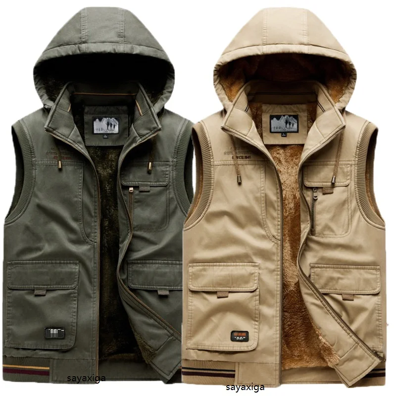 الدافئة القطن سترة الذكور سترة الرجال موضة جديدة عادية رشاقته Gilets أكمام صدرية الشتاء صوف الضأن سترة معطف تانك القمم 8XL