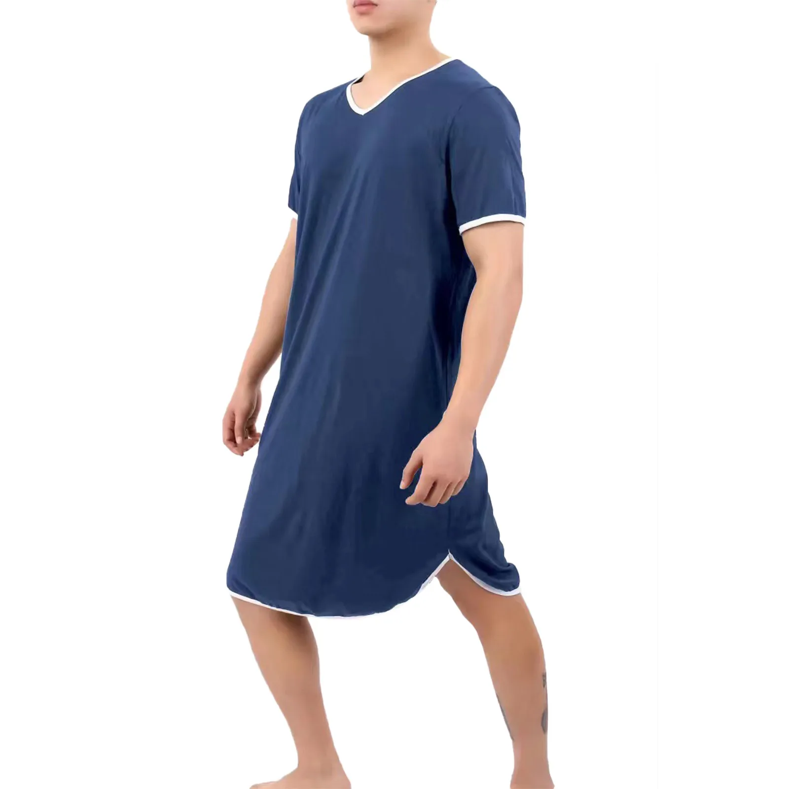 Men's Thin Lengthened Modal Pajamas Loose Short Sleeved Skin Friendly Pajamas T-Shirts Household Clothes Home Wear Loungewear