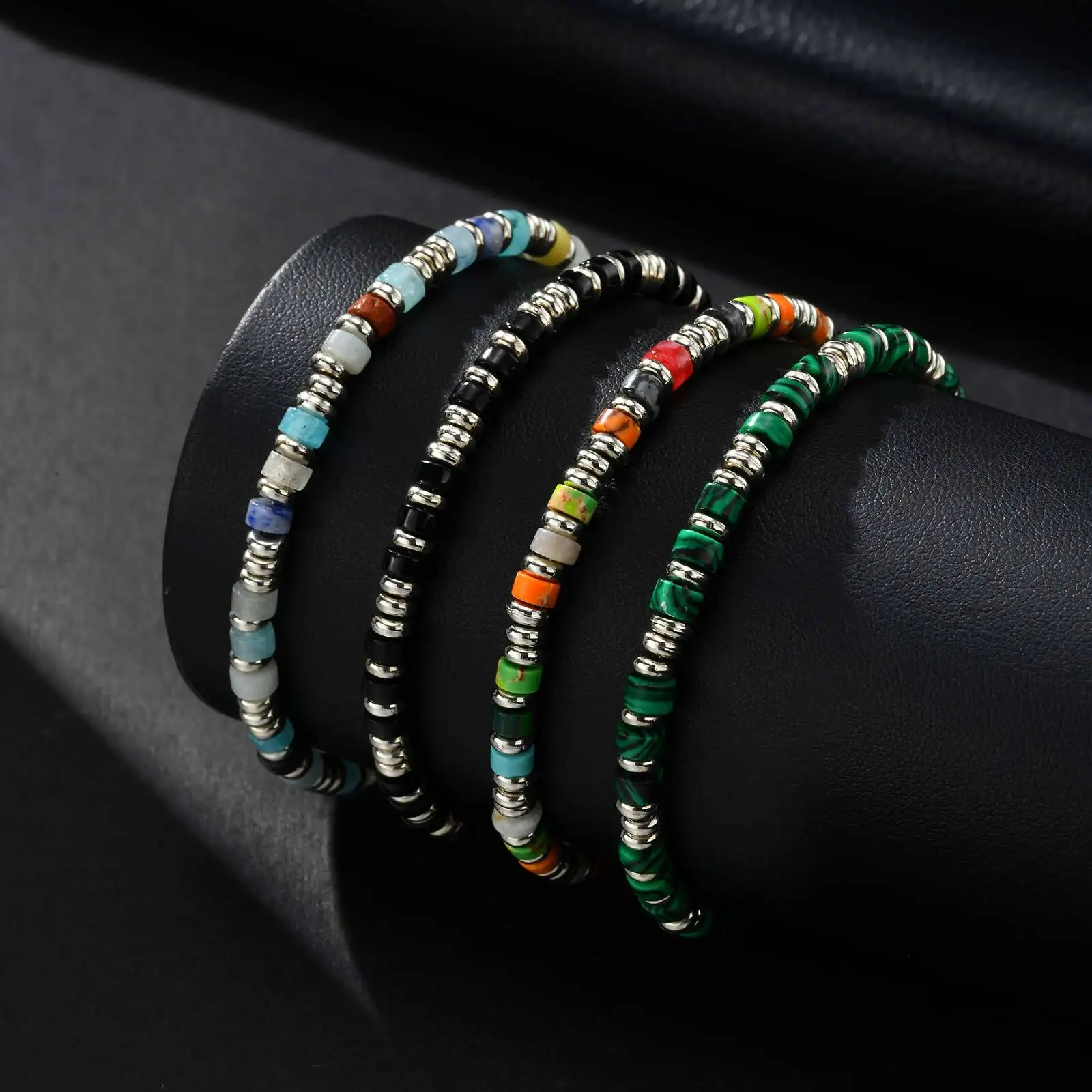 

Men's Crystal Wheel Beads Bracelet,4mm Natural Stone Stainless Steel Metal Wheel Beaded Bracelet,Adjustable Wristband Gift