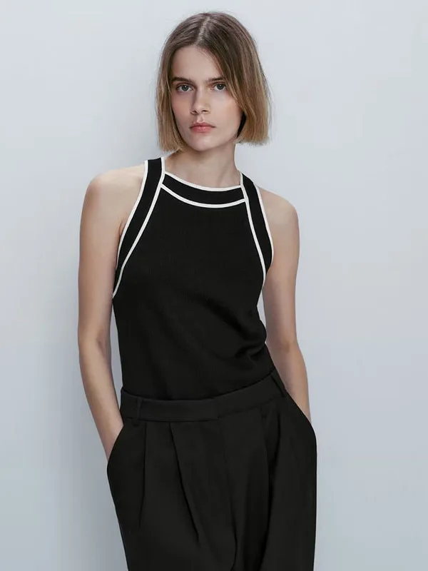 

Женский модный трикотажный жилет Bla White Splice, базовый слой, топ-майка для повседневной носки, стандартная длина, футболка