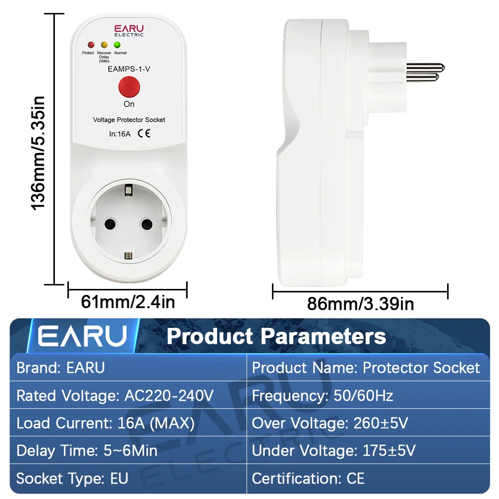 التلقائي الجهد حامي المقبس التبديل 16A التيار المتناوب 230 فولت 50/60 هرتز حماية زيادة الطاقة الاتحاد الأوروبي المقبس نوع فولت آمن للأجهزة المنزلية #2