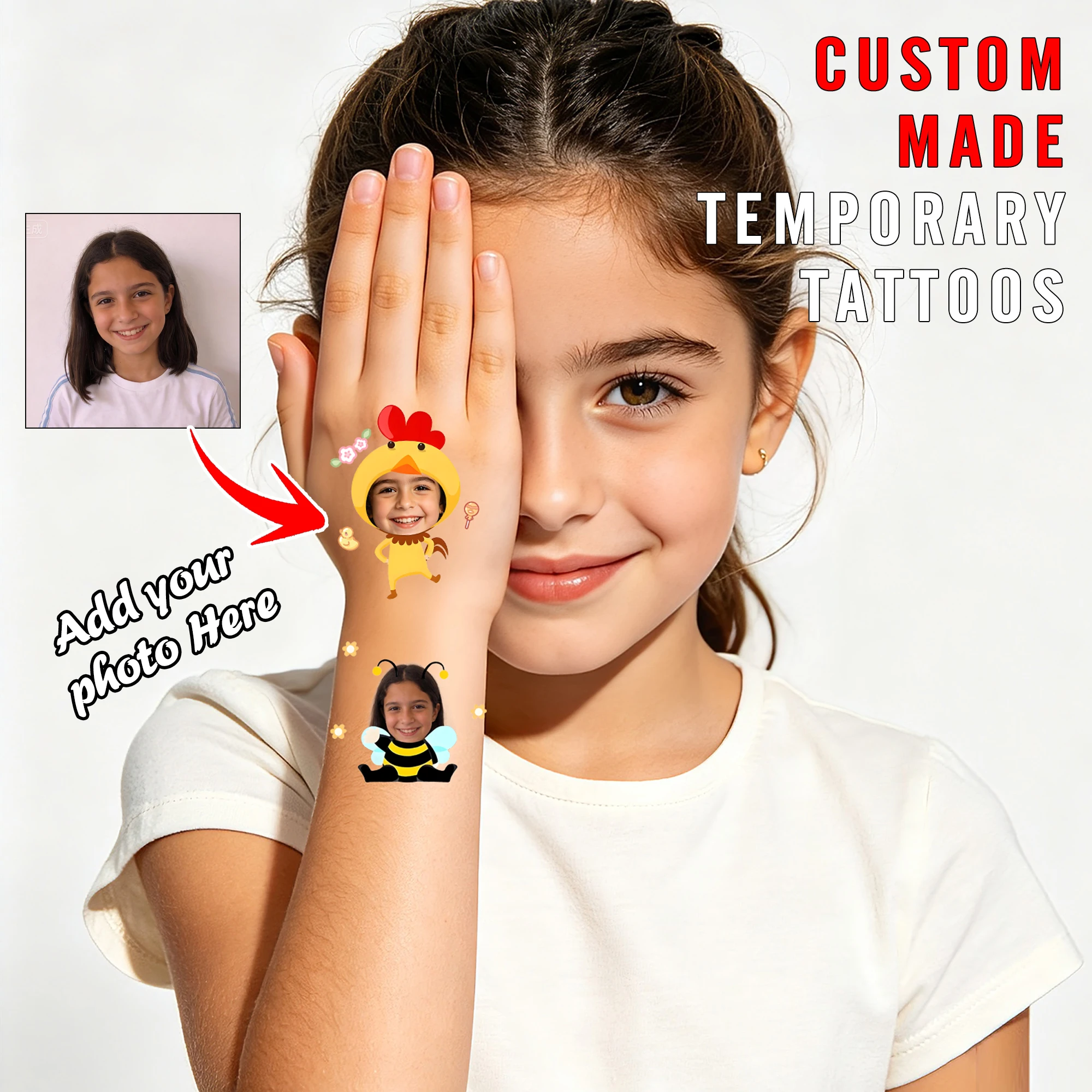 Cute 15-Pack Temporary Tattoos  Customizable Photo Face  Pet Images Designs  Rectangular Shape  Perfect Party Gift for Boy
