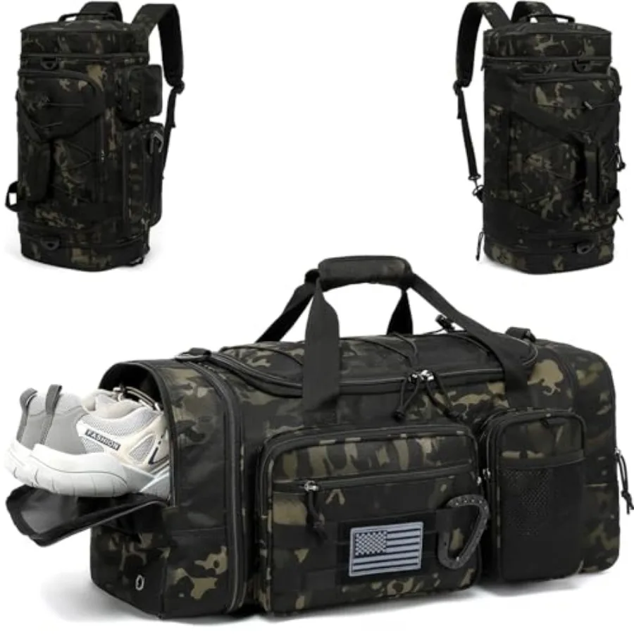 3 in 1 Tactical Travel Duffle Bag Backpack for Men Women 40-45L Expandable Gym Bag and Sport Duffel Bags for Travel with Shoe C
