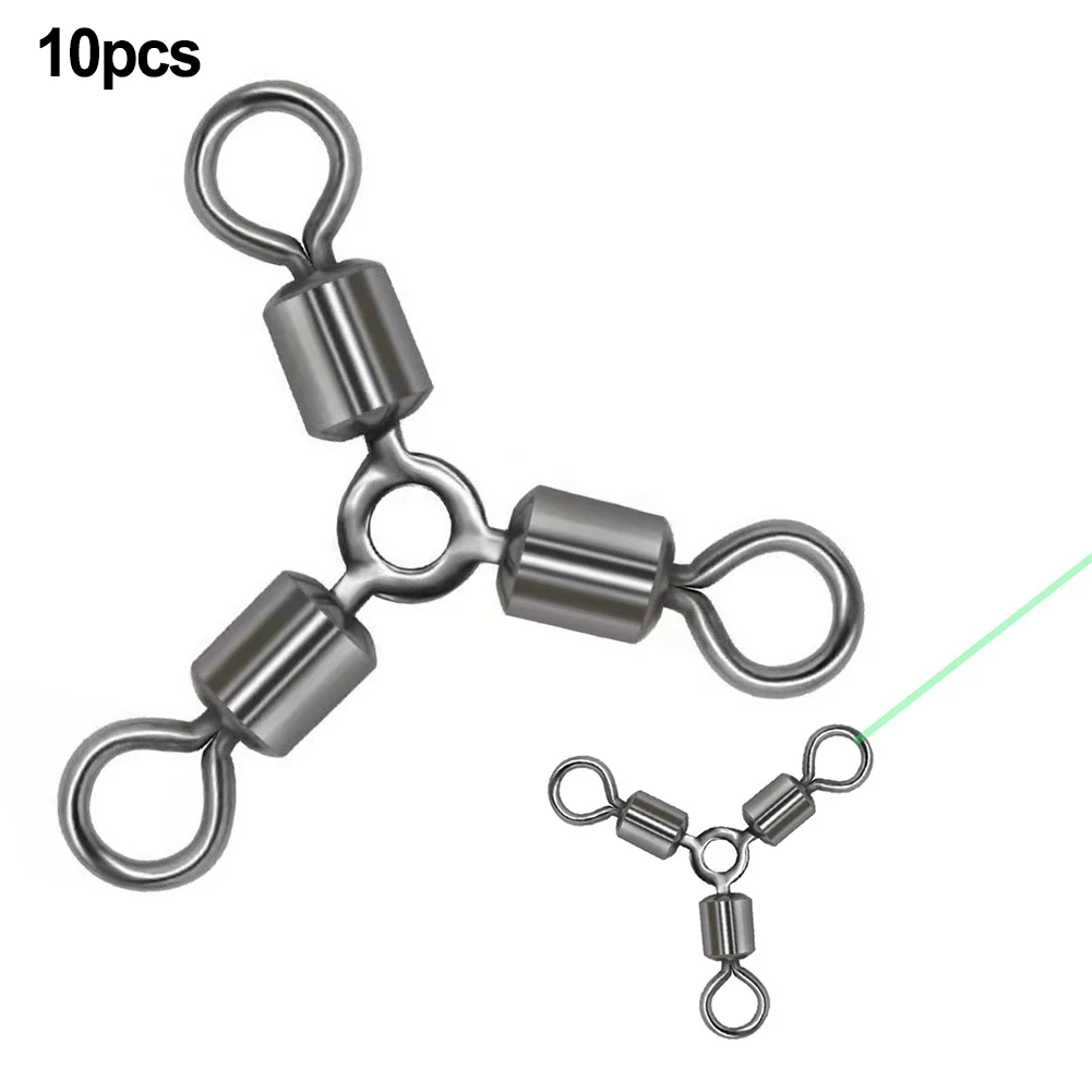 

10pcs Fishing Tackle Swivels Stainless Steel Fishing Connector Rolling Swivels 3-Ways Swivel Snaps Terminal Tackle Equipment