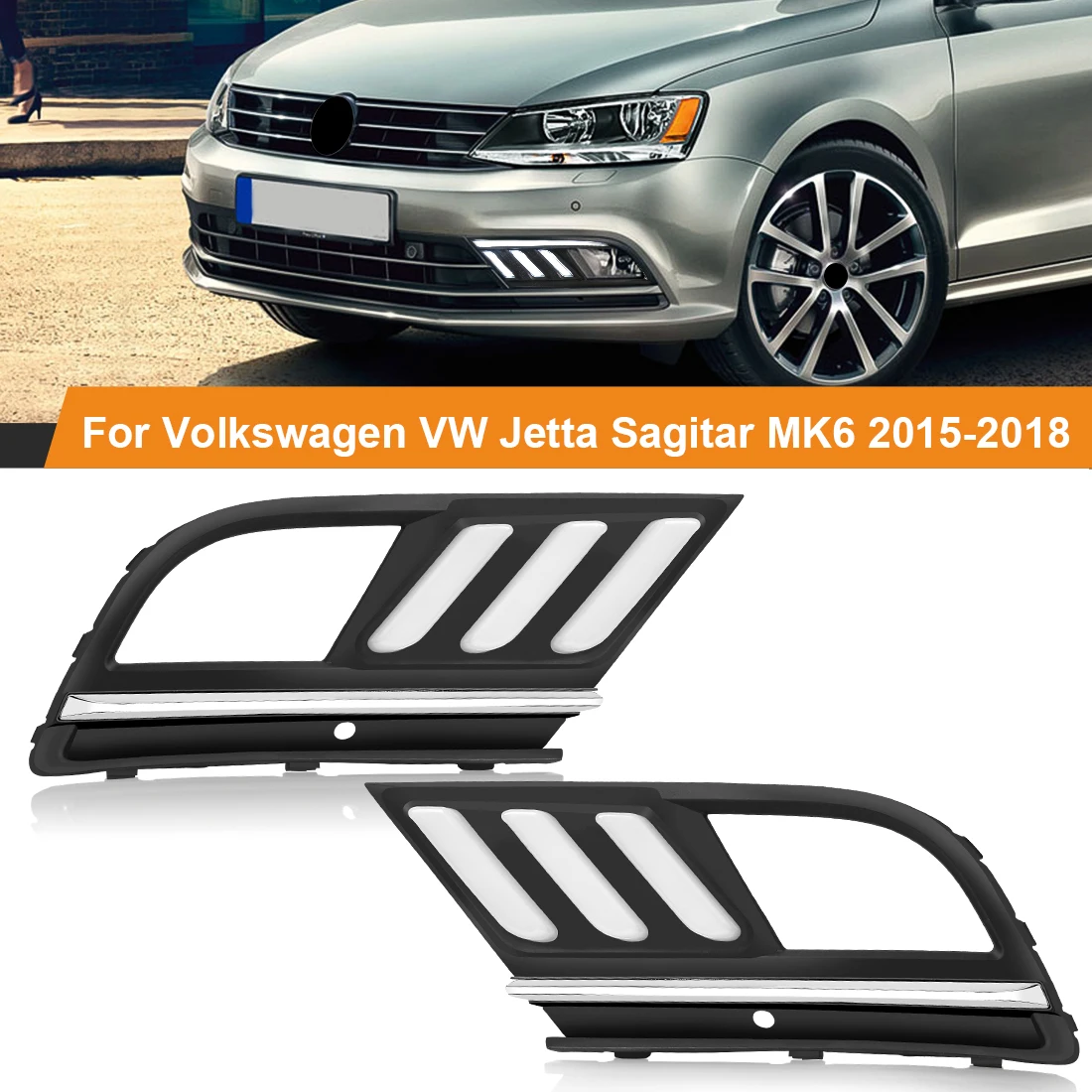 

For Volkswagen Jetta 2015-2018 LED Daytime Running Lights 3 in 1 Colors Amber Turn Signal Lamp Bule Night Running Lights LED DRL