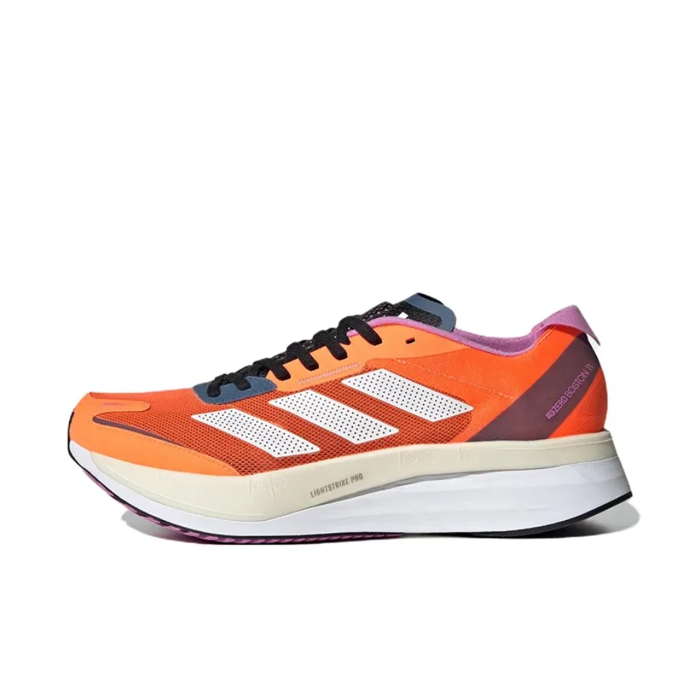 Adidas Naranja Adizero Boston 11 Moda Versátil Low Top Casual Zapatillas para correr Cómodas zapatillas absorbentes de golpes