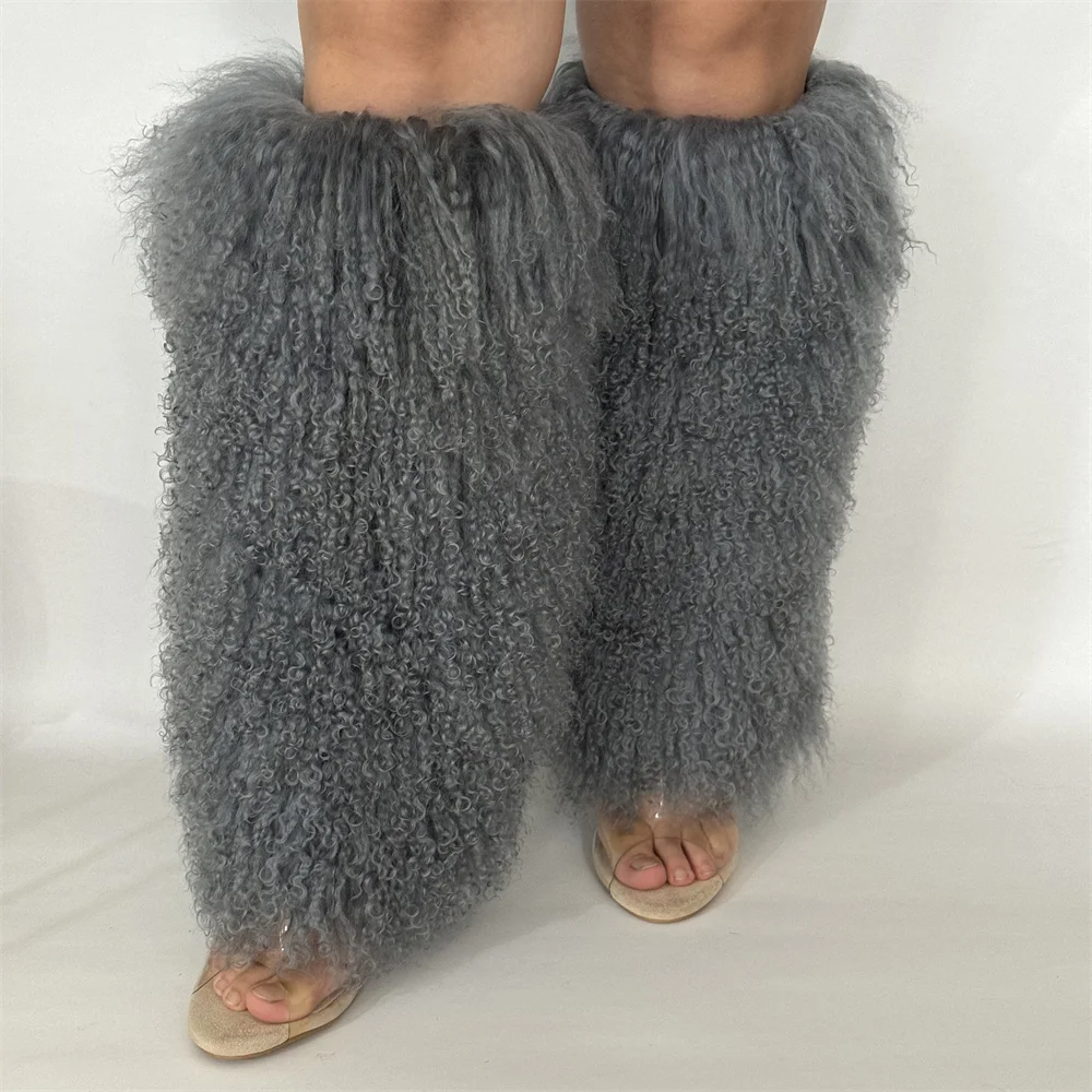 Women Spice Girl Real Mongolian Fur  Leg Warmer Women Winter Warmer Foot Cover Y2K Girl Leg warmers