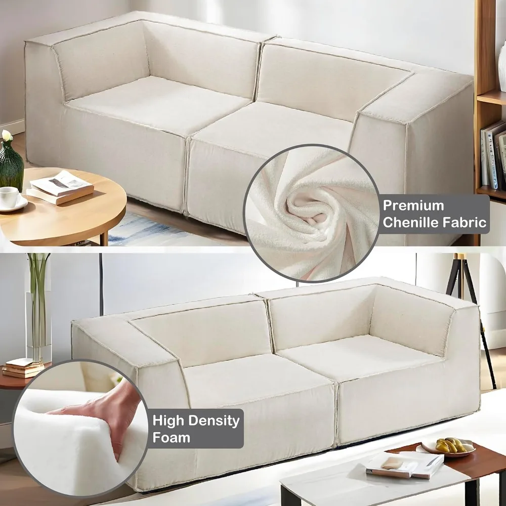 أريكة مقطعية مقاس 76 بوصة من Loveseat مكونة من قطعتين أريكة مكعبة سميكة قابلة للتحويل بمقعدين مقاس 59 بوصة، بدون تجميع موفر للمساحة f