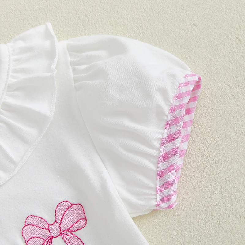 Tenue de Golf pour bébé fille de 0 à 3 ans, t-shirt à manches courtes brodé avec nœud de chariot, Short à volants à carreaux, ensemble d'été 2 pièces
