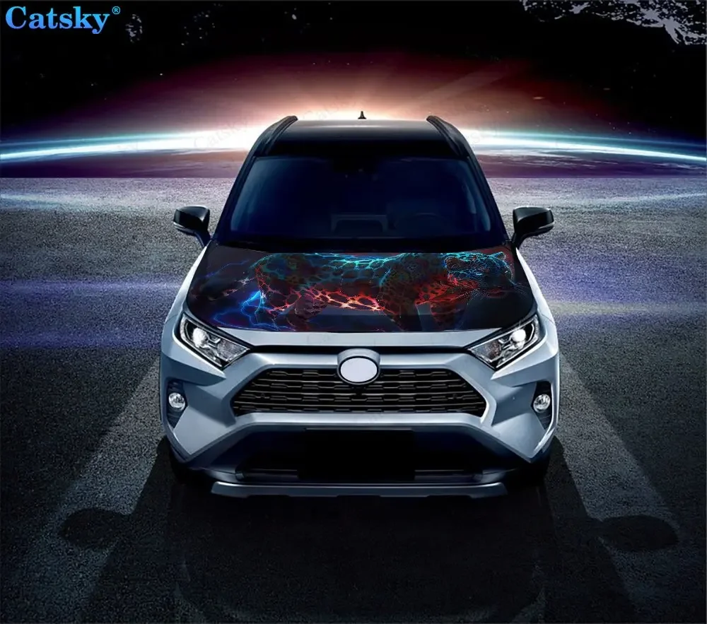 الأزرق العينين الحيوان جاكوار طباعة غطاء السيارة التفاف اللون ملصق فينيل شاحنة الرسم بونيه DIY اكسسوارات السيارات الديكور ملصق مائي هدية #3