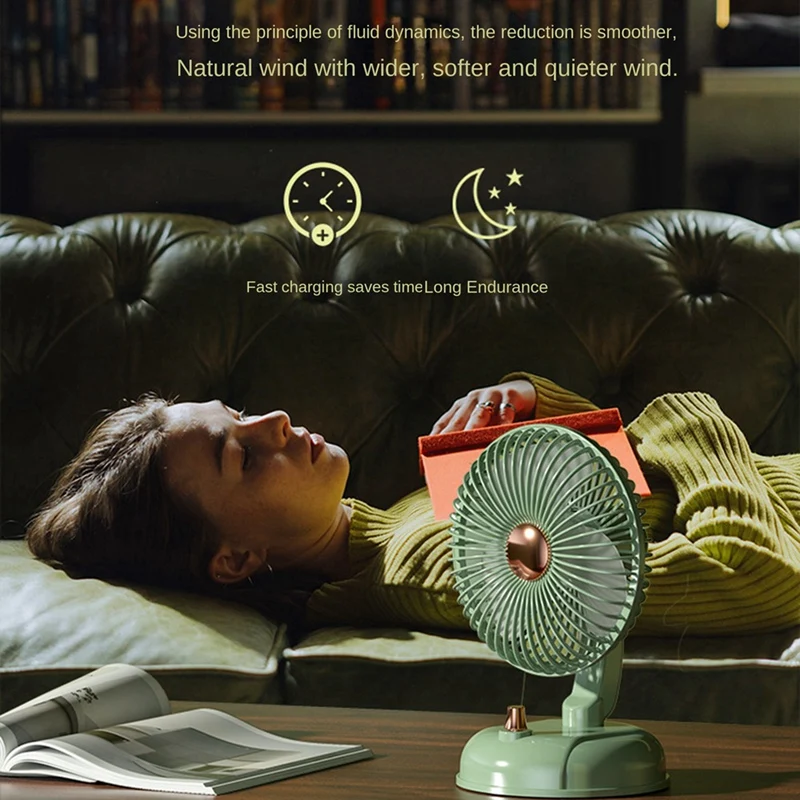 Ventilador portátil de escritorio con cabezal oscilante automático silencioso, ventilador de verano de 2000Mah, carga USB, ventilador de alta potencia eólica para el hogar