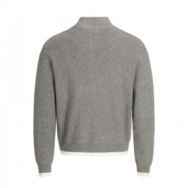 Men's Gray Zip-Up Mock Neck Cardigan, 2025 Autumn Trend Clean Fit Warm Thermal Knitted Casual Outerwear