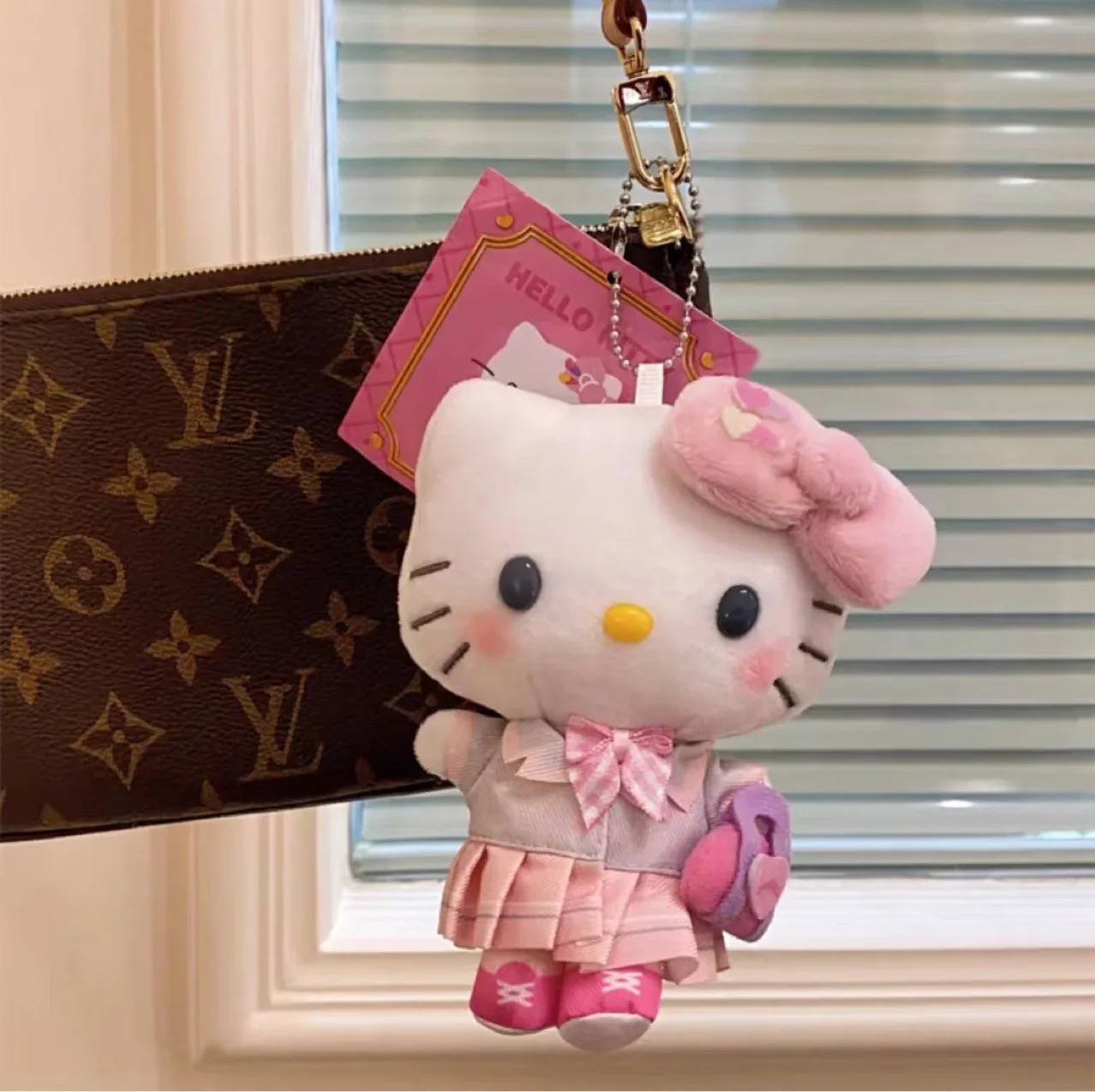 Hello Kitty Plush Keychain 12Cm Peluche Jk School Uniform Series Bag Charm Kawaii Hellokitty Stuff Stuffed Toys Gifts