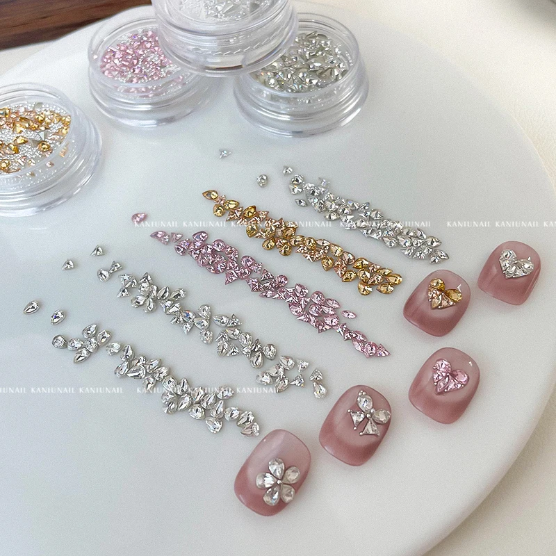Kaniu-glänzende Zirkon-Kristall-Maniküre, Schmetterling, Herzform, Diamant-Nageldekorationszubehör, französische Nagelkunst, 1 Box