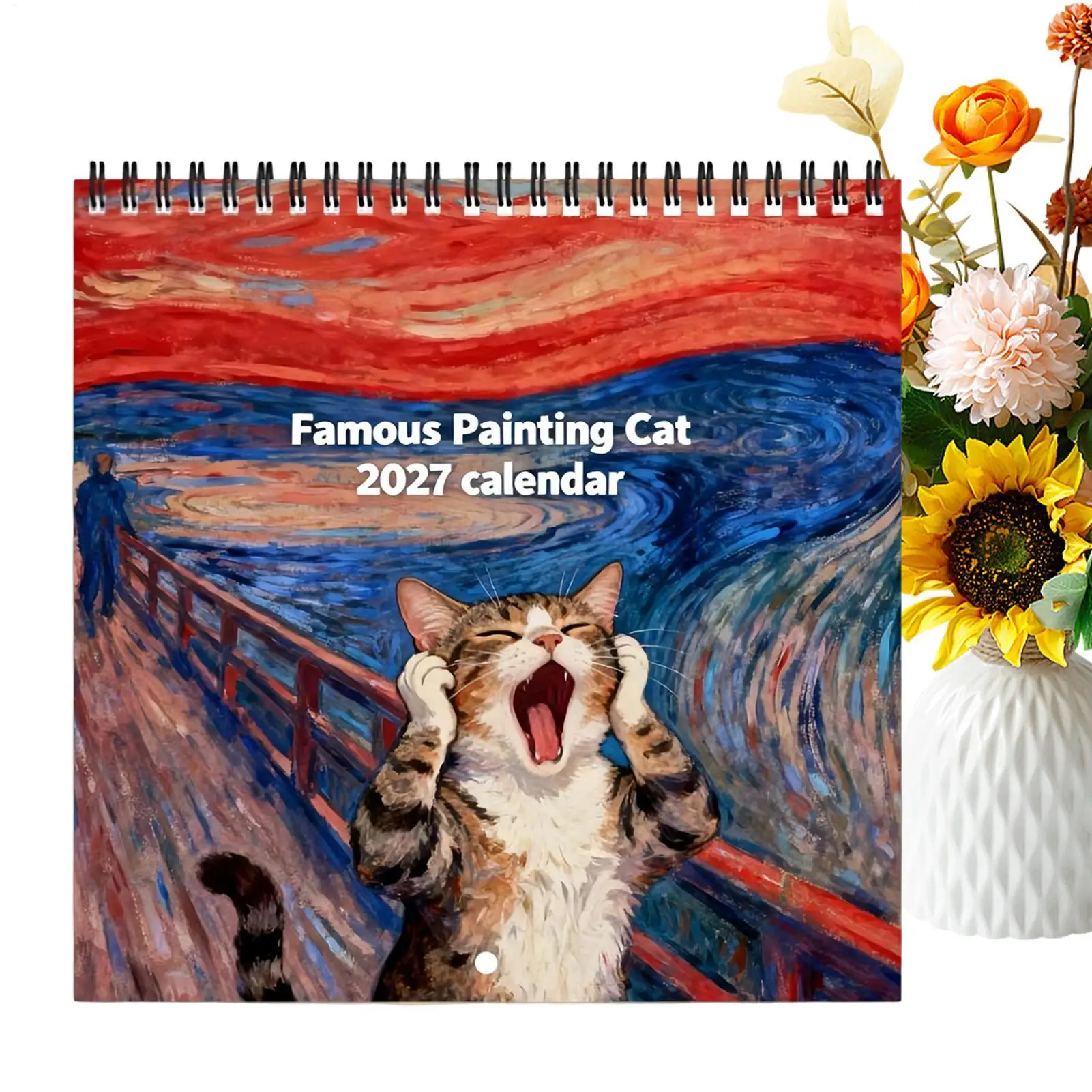 2027 Screaming Cat Wall Calendar Coil Bound World Famous Painting Style Animal Monthly Planner Hanging Calendar Appointment Gift