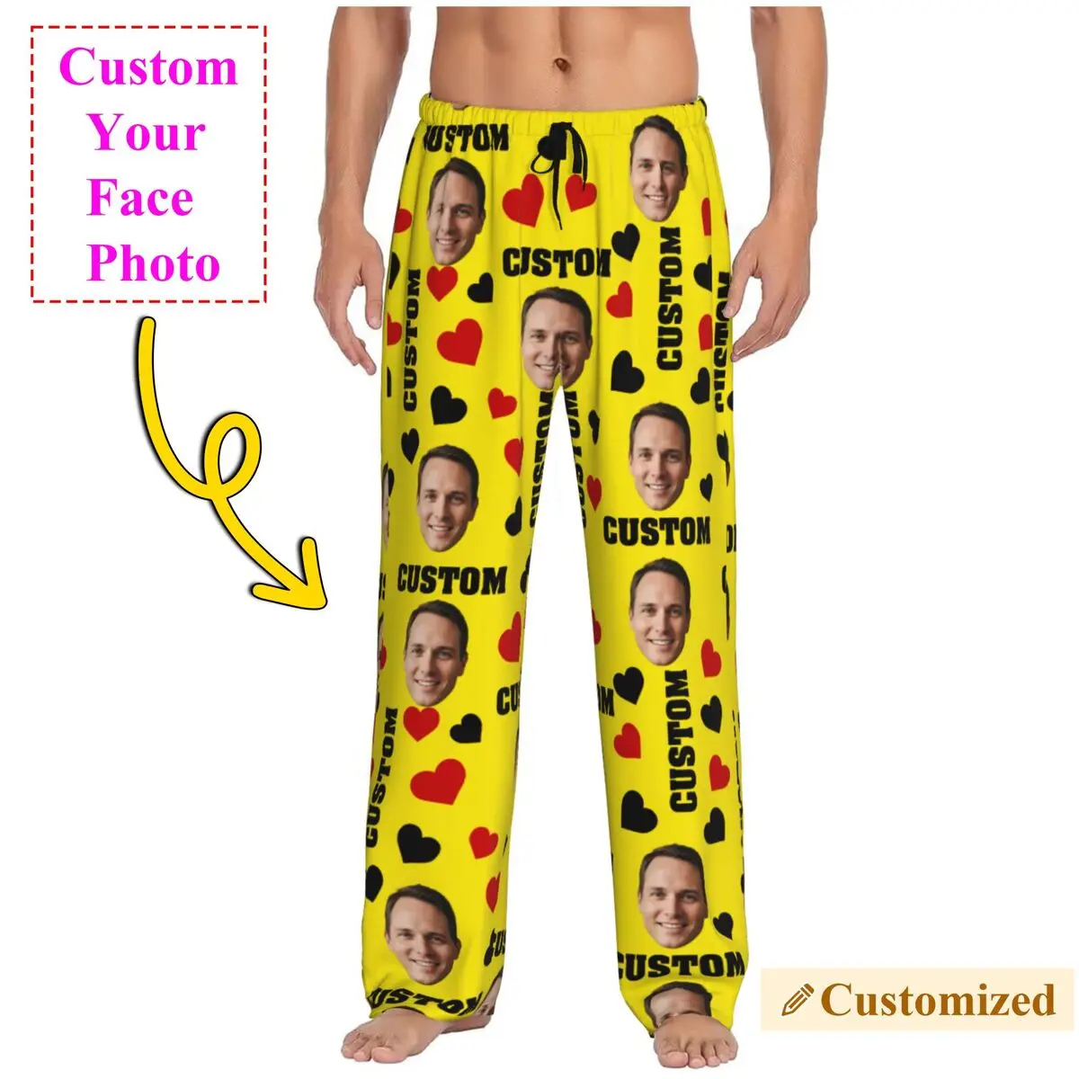 

Men's Personalized Custom Name Photo Pajama Pants Your Design Print Sleepwear Sleep Lounge Bottoms with Pockets