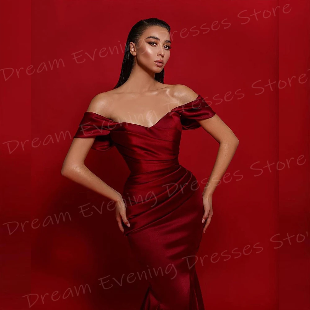 Simple Generous Mermaid Pretty Red Women's Evening Dresses Charming Off The Shoulder Prom Gowns Formal Party Vestido De Noche