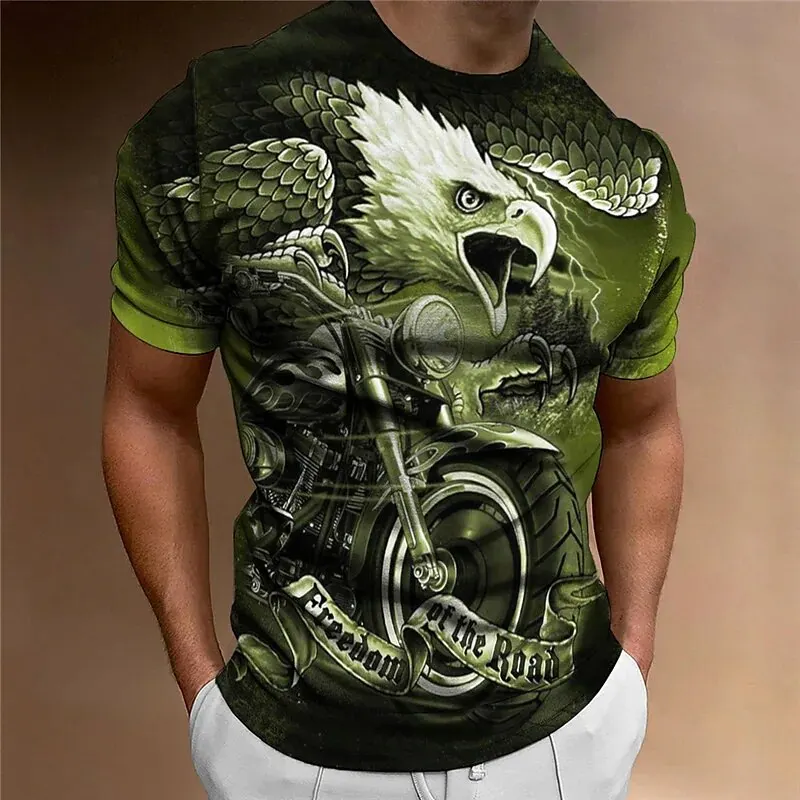 Animal T-Shirt For Men Eagle Motorcycle 3d Print Retro Trend Men\'S Top Loose Oversized Shirt Everyday Casual Clothing Street Tee