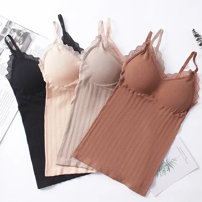 

Women Female Tank Tops Camisole Top Femme Plus Thermal Bottoming Lace Winter Camis Size Padded Underwear Sleeveless