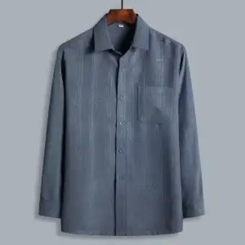 Men's Linen Blend Long Sleeve Shirt Lightweight Casual Top for Middle-Aged Elderly Spring Summer