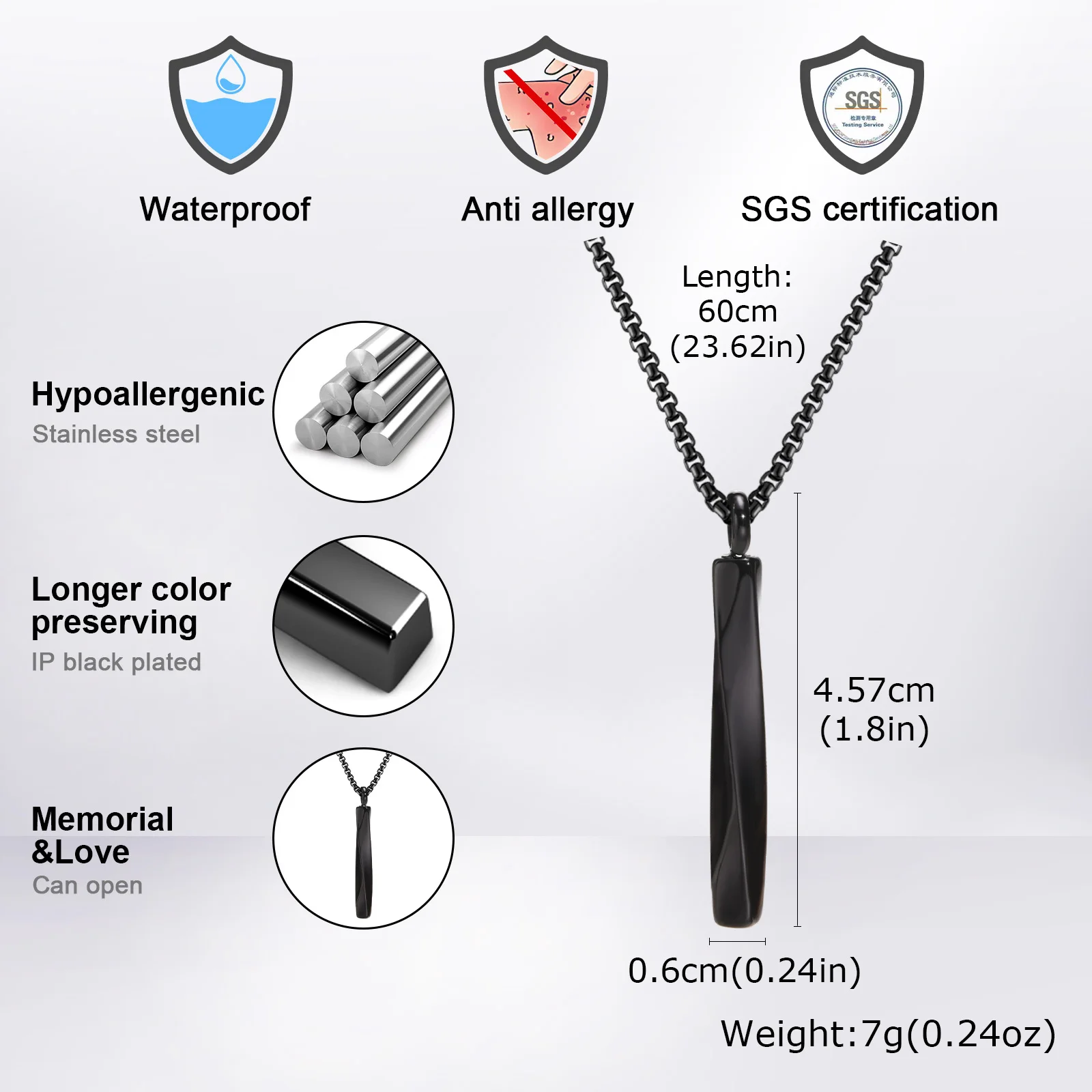 Vnox Herren Edelstahl Anhänger Halskette, Dog Tag Pfeil Gitarre Gedrehter Stab Kastenkette, Punk Herrenschmuck Geschenk für Männer Alltagskleidung – Detail 3