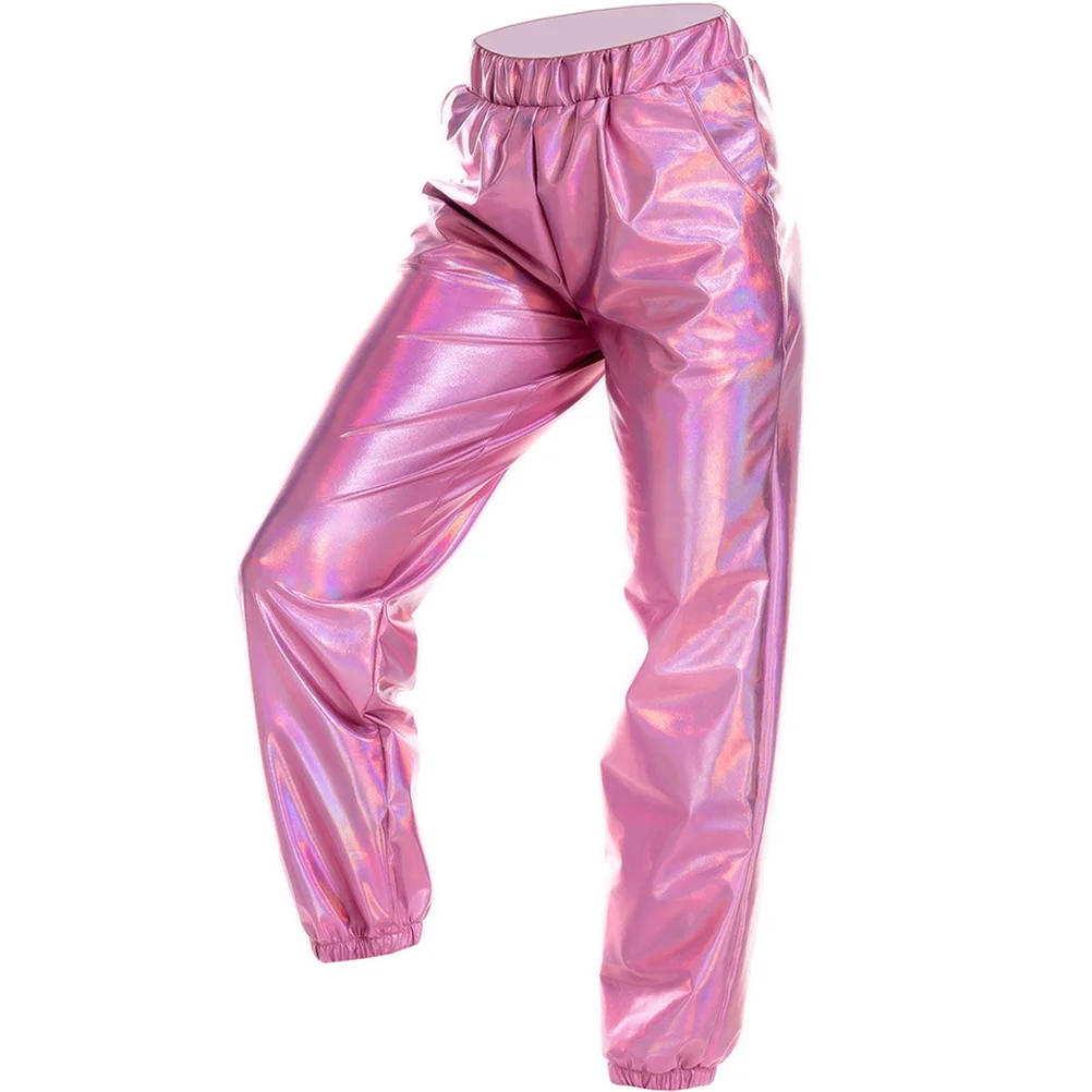 

Hip-Hop Pants Metallic Durable Lightweight High Waist Trousers for Sports Party Club Leisure Disco Pants Women Costume