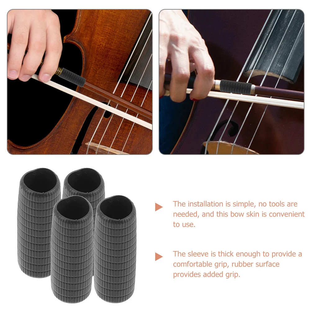 

4pcs Violin Bow Grip Sleeves Rubber Replacement Skin For Violin Bass Bow Repair Comfortable Durable Control Easy Install