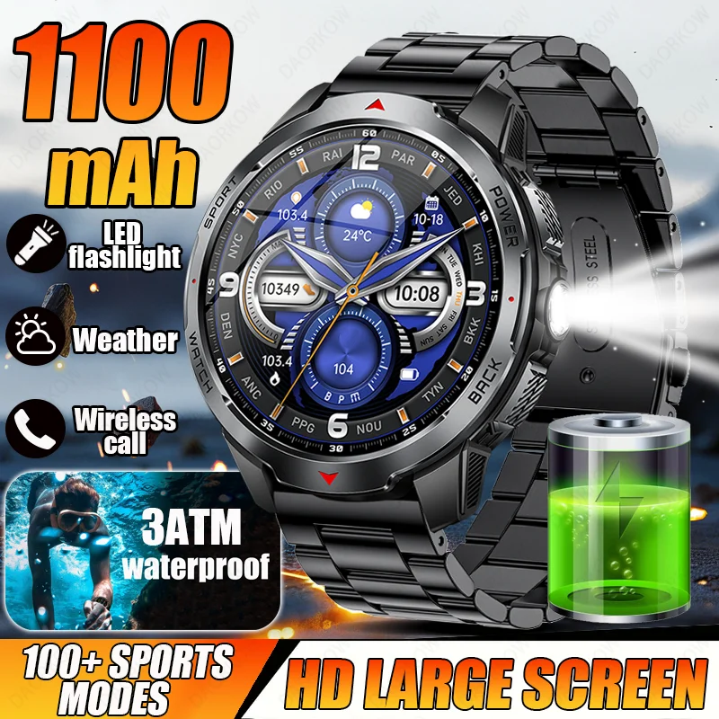 

2025 new 1100mAh Super Capacity Battery Adult Men Smart Watch Compass 1.7-inch Bluetooth Call 3ATM Waterproof Sports Smartwatch