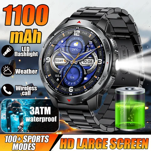2025 nuevo 1100mAh batería de súper capacidad hombres adultos reloj inteligente brújula 1,7 pulgadas Bluetooth llamada 3ATM impermeable deportes Smartwatch