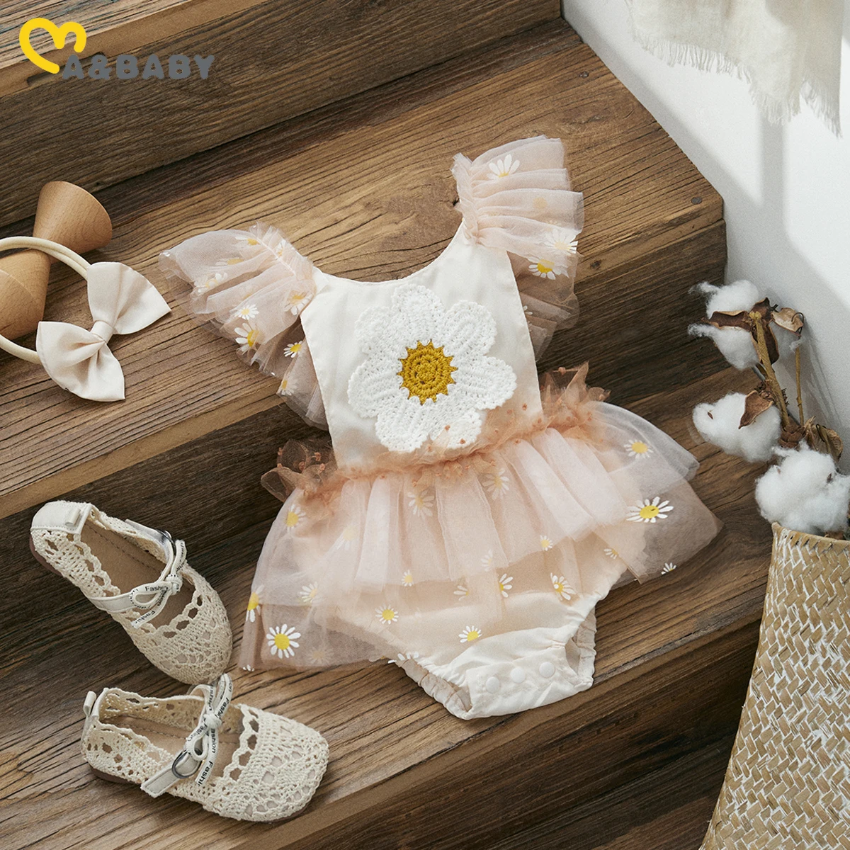 ma&baby 0-18M Baby Girls Romper Newborn Infant Toddler Baby Girl Jumpsuit Princess Tulle Ruffle Floral Embroidery Summer Outfits