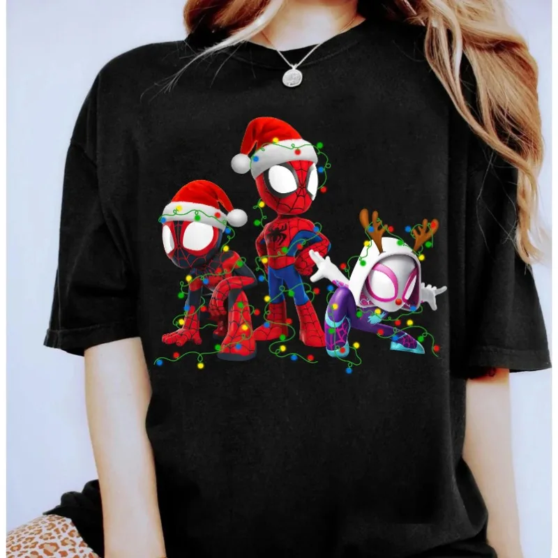 Zomer hete verkopende Marvel Spider en zijn magische vriend kerstlichtshirt, Ghost Spider Marvel kerstshirt