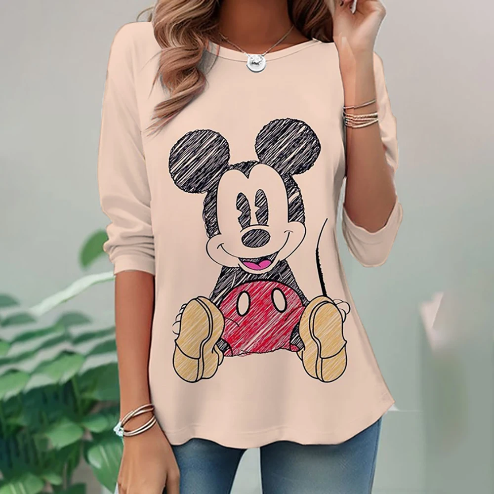 2024 Anime Disney Women's T-shirt Y2k Kawaii Long Sleeve T-shirt Nurse Pattern Street Wear Korean Fashion Mickey Mouse Cute Clot