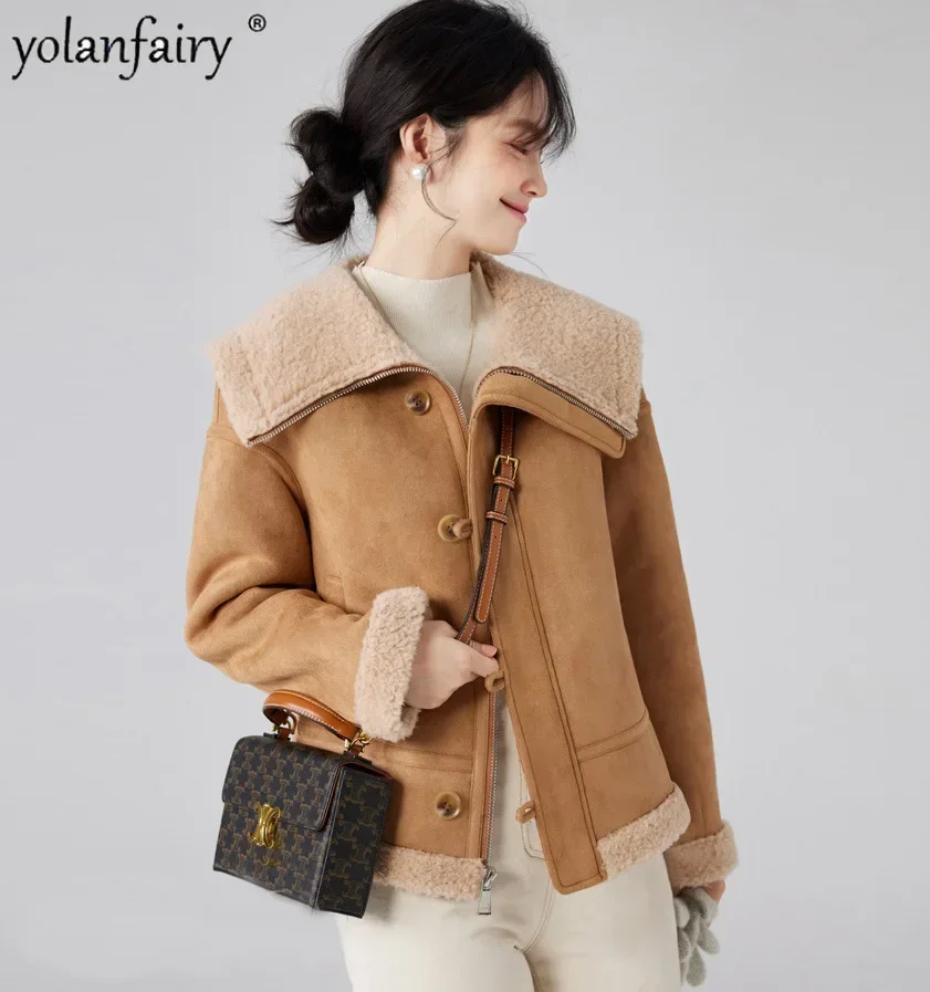 Chic 2023 New Winter Coat Women's Real Fur Coats for Women Suede Sheep Shearing Composite Fur Pure Wool Jacket Lapel Fashion FCY