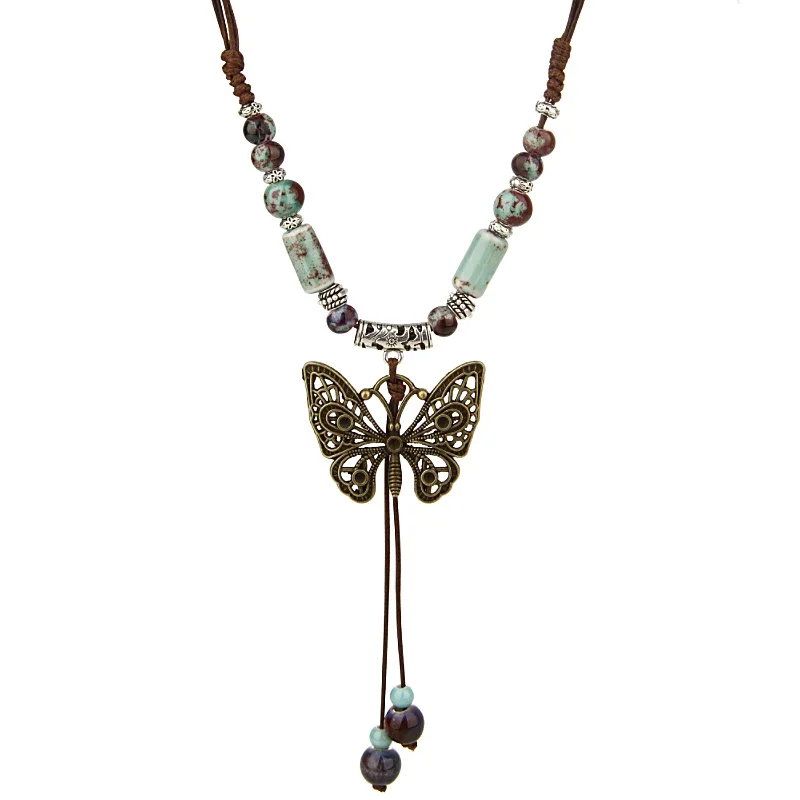 

Vintage Ceramic Butterfly Long Necklace For Women 2024 Chinese Style Ethnic Style Sweater Chain Wedding Classic Party Jewelry Gi