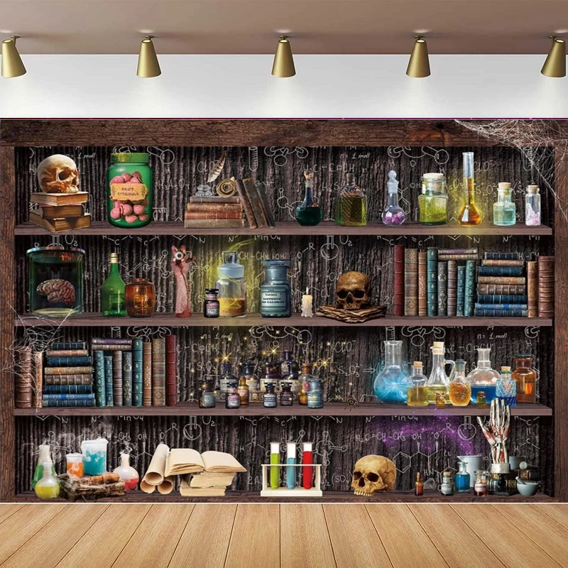 Photography Backdrop For Halloween Magic Background Spooktakular Creepy Skull Poison Apothecary Kitchen Hallowmas Party Decor