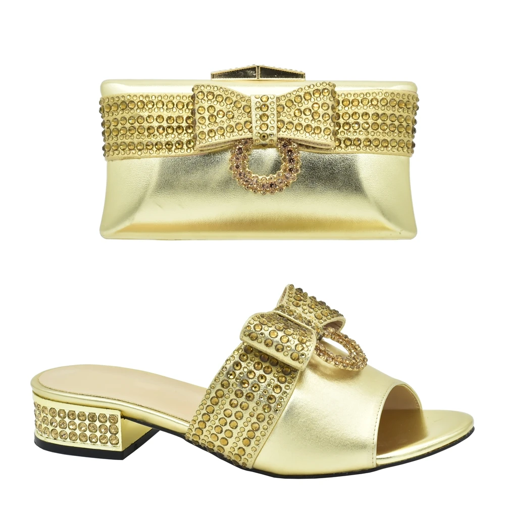 doershow  Italian GOLD Shoes And Bag Sets For Evening Party With Stones Italian Leather Handbags Match Bags!  SQQ1-2