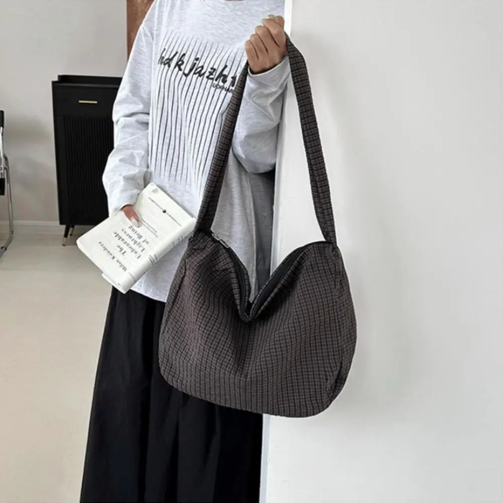 

Сплошной цвет, нейлоновая клетчатая сумка на плечо, легкая большая вместительная полосатая сумка-тоут, повседневные сумки через плечо, кошелек